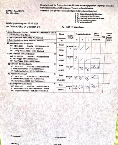 2 x FCI-IFH3 - 3 x FCI-IGP3  Ergebnisse siehe Meldebogen